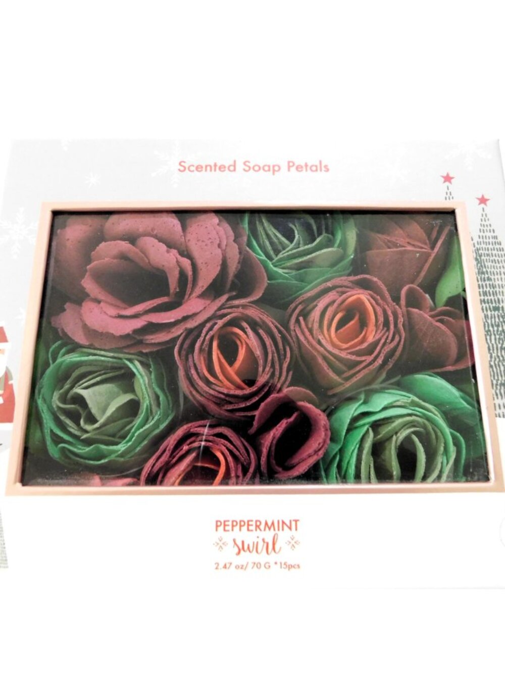 Scented Rose Soap Petals Set Peppermint Swirl Holiday-Themed Sealed Box - Picture 3 of 5